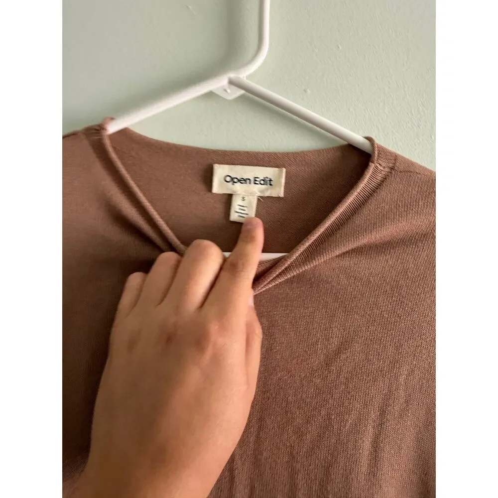 Nordstrom Open Edit | Brown Preppy Long Sleeve Tie Back Sweater Casual Knit